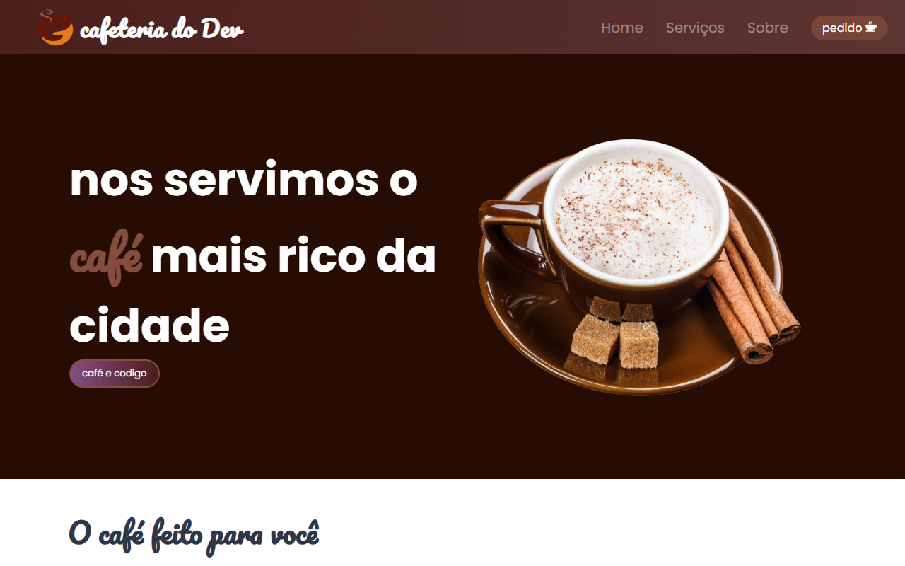 Visitar DevCafé, site de cafeteria