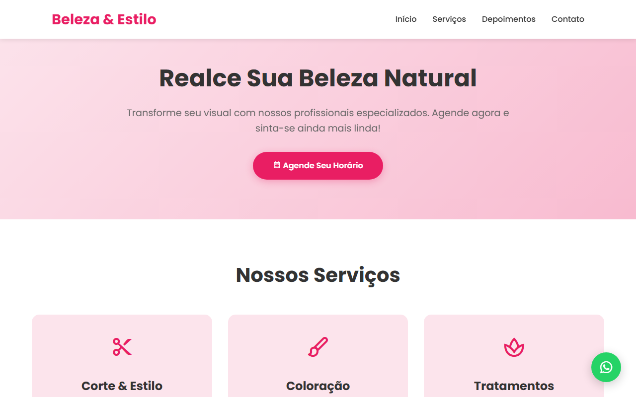 Captura de tela do site Salão de Beleza